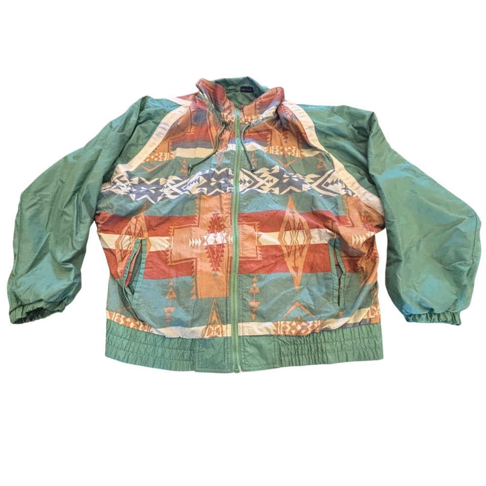 Vintage Andy Johns Sport Southwestern Geometric Nylon Windbreaker Jacket Large